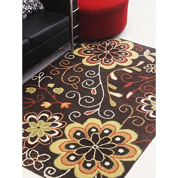 Glitzy Rugs 8 x 11 ft. Hand Tufted Wool Floral Area Rug, Brown UBSK00656T0004A16